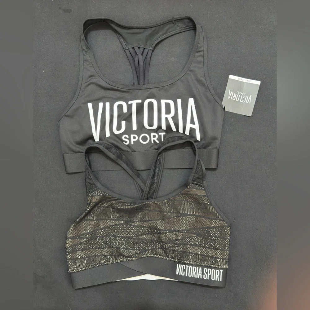 Victoria's Secret Black and Black Mesh Detail Sports Bra